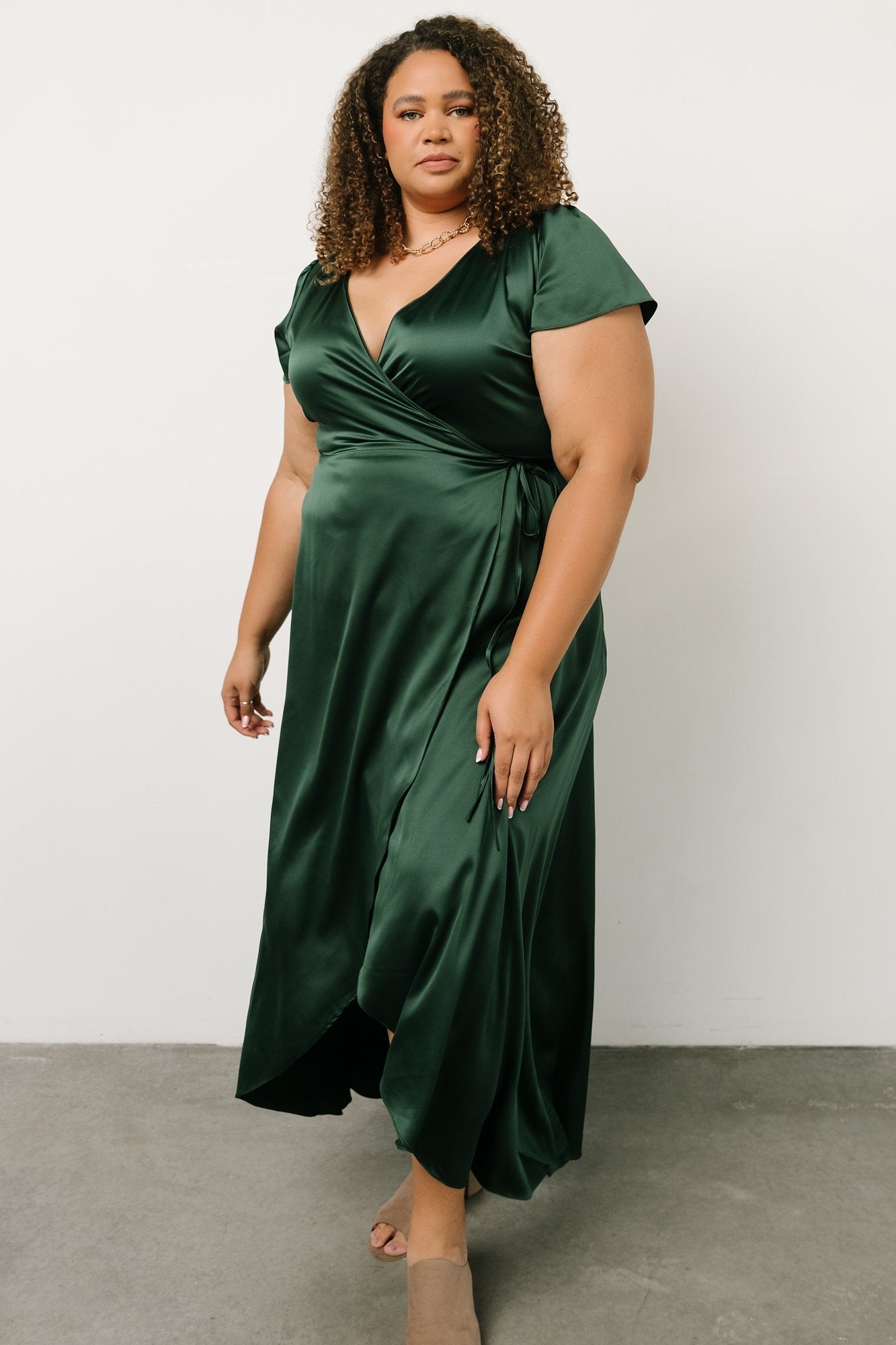 Krystal Satin Wrap Gown | Green ...